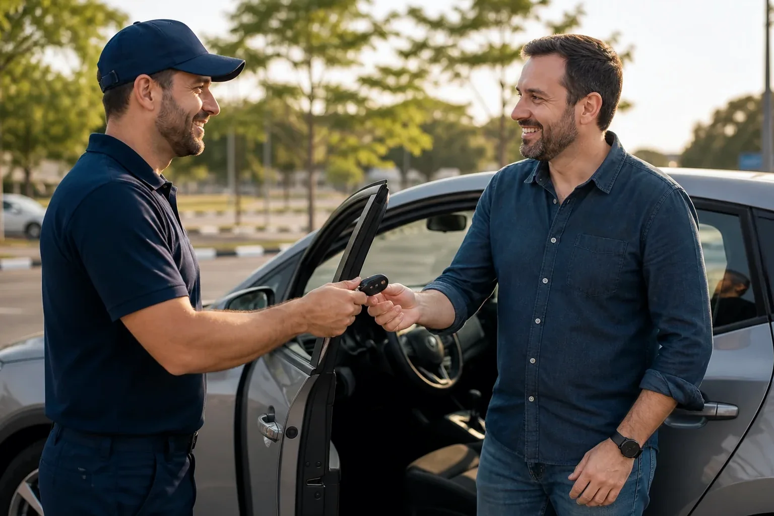Chaveiro abrindo um carro com equipamento profissional em Cascavel.